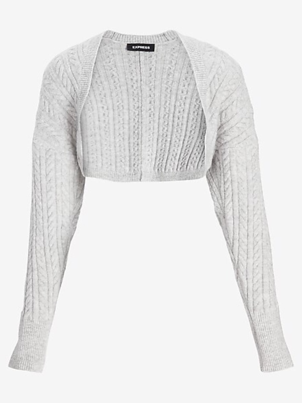 Express Cable Knit Cropped Shrug Sweater Gray XS NWT Open Front